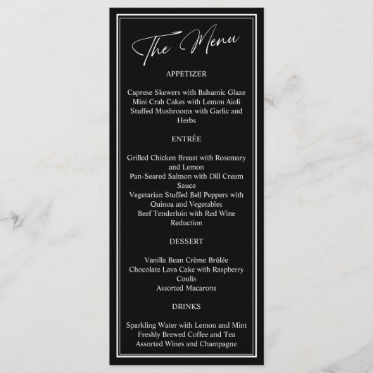 Klassieke zwart-wit moderne bruiloft menu (Voorkant)