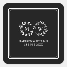 Klassieke zwart-wit moderne bruiloft vierkante sticker