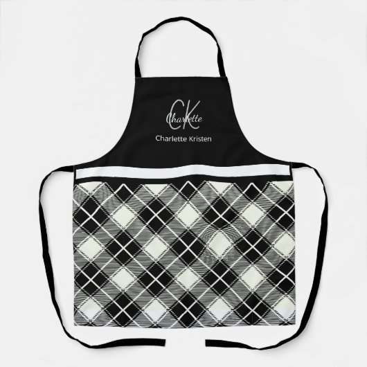 Klassieke zwart-wit monogram afgespeelde naam schort (Voorkant)