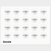 Klassieke Zwart Wit Monogram bruid bruidegom bruil Ronde Sticker (Vel)