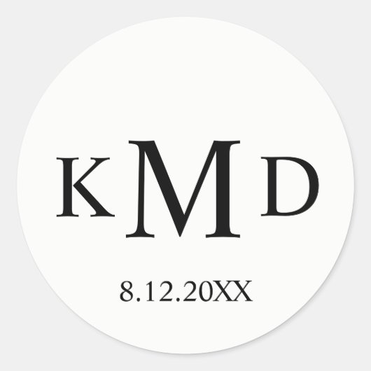 Klassieke Zwart Wit Monogram bruid bruidegom bruil Ronde Sticker (Voorkant)