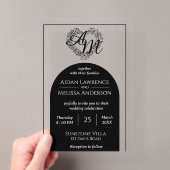 Klassieke Zwart-Wit Monogram Bruiloft Acryl Uitnodigingen (Insitu (Draagbaar))