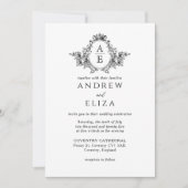 Klassieke zwart-wit Monogram Crest bruiloft Kaart (Voorkant)