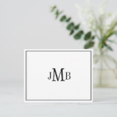 Klassieke zwart-wit monogram flat bedankkaart (Staand voorkant)