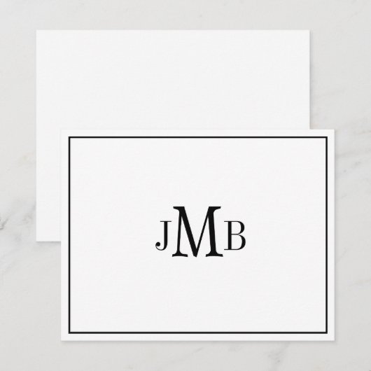 Klassieke zwart-wit monogram flat bedankkaart (Voorkant / Achterkant)