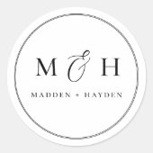 Klassieke Zwart Wit Monogram Namen Trouwen Ronde Sticker (Voorkant)