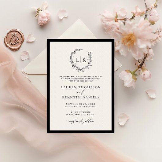 Klassieke Zwart Wit Monogram QR Code Wedding Kaart