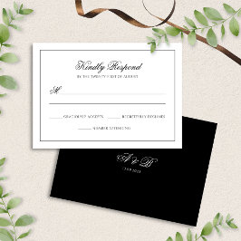 Klassieke Zwart & Wit Monogram Script Bruiloft RSVP Kaartje