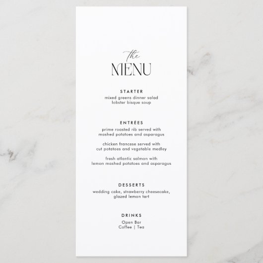 Klassieke zwart-wit oude geld bruiloft menu (Voorkant)