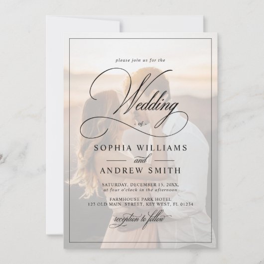 Klassieke zwart-wit overlay foto bruiloft kaart (Voorkant)