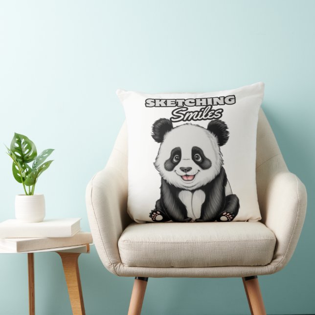 Klassieke zwart-wit Panda Art Illustration Kussen (Stoel)