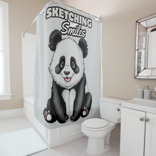 Klassieke zwart-wit Panda Art Print Douchegordijn (In situ)