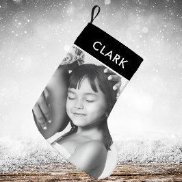 Klassieke Zwart wit Plaid Tartan Familie Foto Kleine Kerstsok