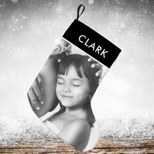 Klassieke Zwart wit Plaid Tartan Familie Foto Kleine Kerstsok