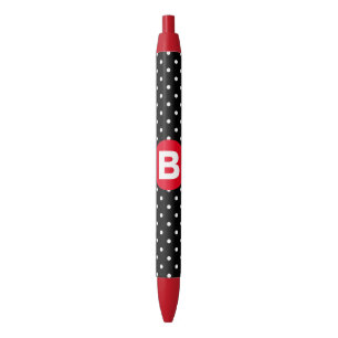 Klassieke zwart-wit polka stippen met rode monogra zwarte inkt pen