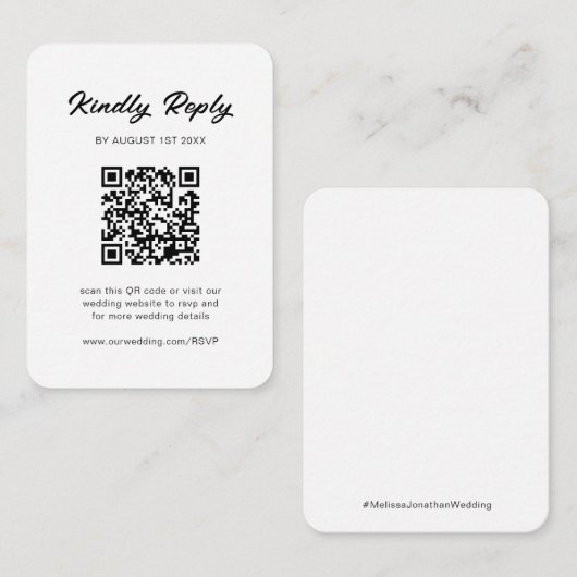 Klassieke Zwart & Wit QR Code Bruiloft RSVP Informatiekaartje (Voorkant / Achterkant)