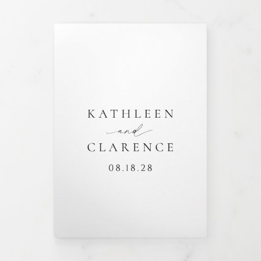 Klassieke Zwart-Wit QR Code Elegant Huwelijk Drieluik Uitnodiging (Cover)