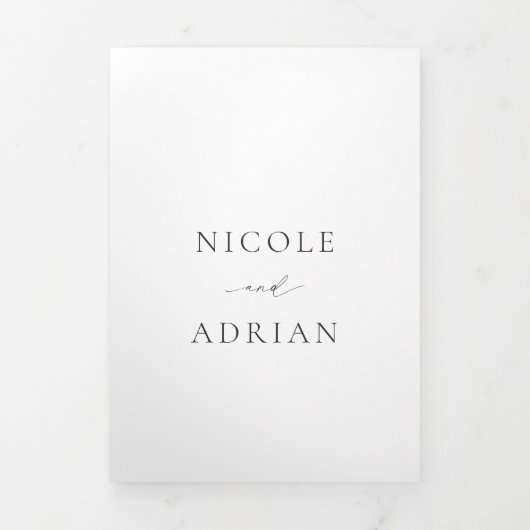 Klassieke Zwart-Wit QR Code Elegant Huwelijk Drieluik Uitnodiging (Cover)