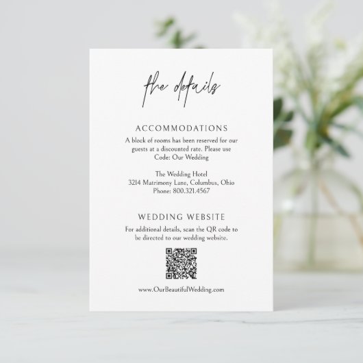 Klassieke Zwart-Wit QR Code Elegant Huwelijk Informatiekaartje (Staand voorkant)
