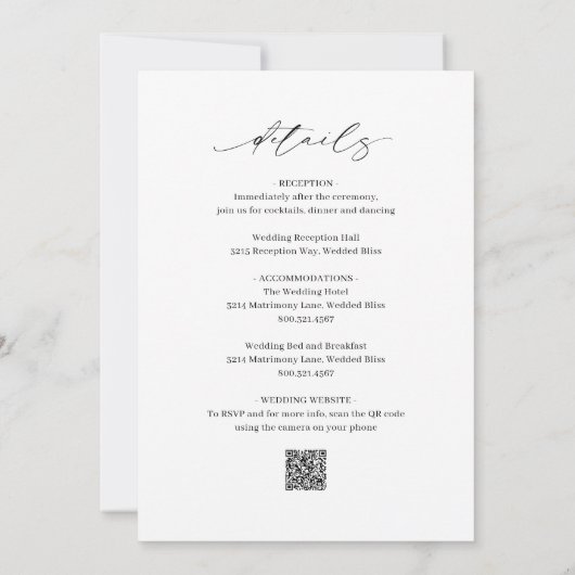 Klassieke Zwart-Wit QR Code Elegant Huwelijk Kaart (Achterkant)