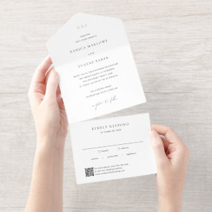 Klassieke Zwart-Wit QR-code Elegante Trouw All In One Uitnodiging