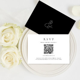 Klassieke Zwart-Wit QR Code Monogram Bruiloft RSVP Kaartje