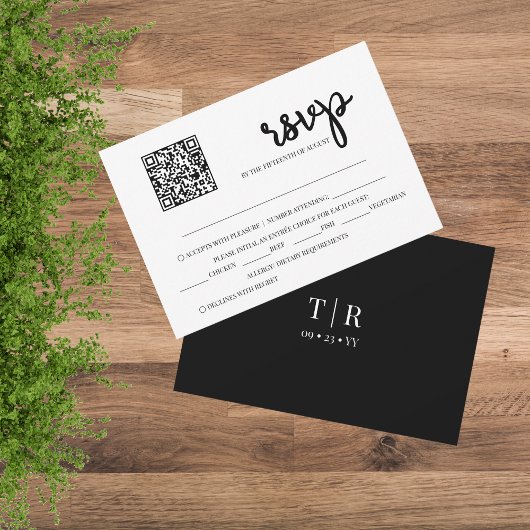 Klassieke Zwart-Wit QR Code Wedding RSVP Kaart