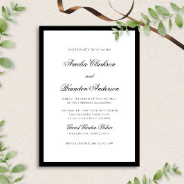 Klassieke Zwart & Wit Rand Formele Script Wedding Kaart