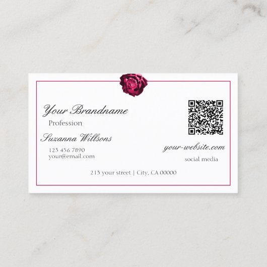 Klassieke zwart-wit rode roos met Logo QR-code Visitekaartje (Achterkant)