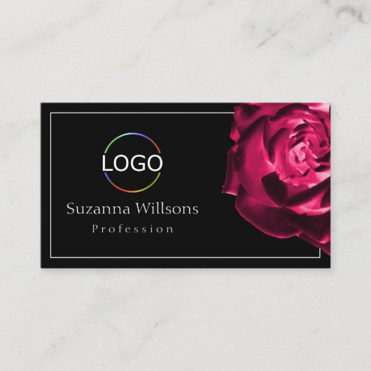 Klassieke zwart-wit rode roos met Logo QR-code Visitekaartje (Voorkant)