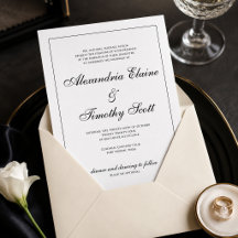 Klassieke zwart-wit script huwelijksuitnodiging