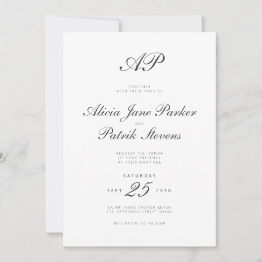 Klassieke zwart wit script monogram foto bruiloft kaart (Voorkant)