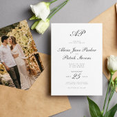 Klassieke zwart wit script monogram foto bruiloft kaart