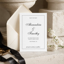 Klassieke Zwart-Wit Script Save the Date