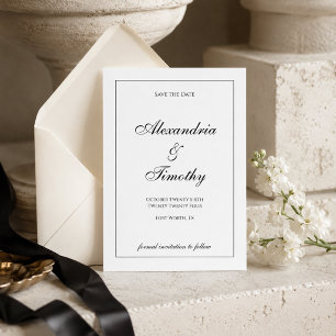 Klassieke Zwart-Wit Script Save the Date
