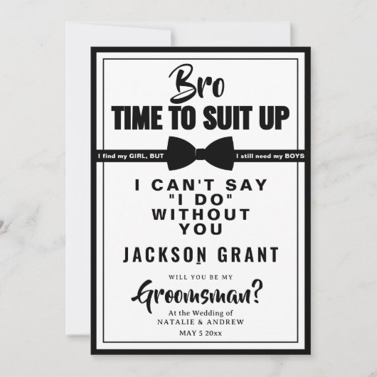 Klassieke zwart-wit smoking pak omhoog Groomsman Kaart (Voorkant)