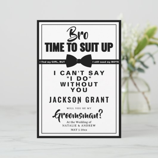 Klassieke zwart-wit smoking pak omhoog Groomsman Kaart (Staand voorkant)