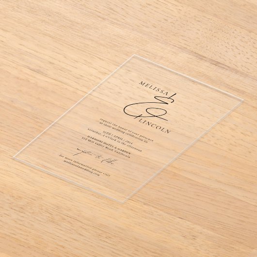 Klassieke Zwart & Wit Stijlvolle Script Wedding Acryl Uitnodigingen (Laagn)