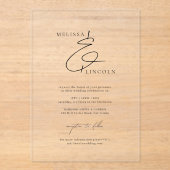 Klassieke Zwart & Wit Stijlvolle Script Wedding Acryl Uitnodigingen (Voorkant)