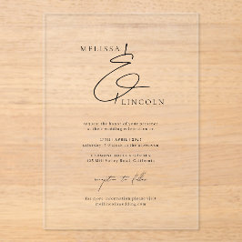 Klassieke Zwart & Wit Stijlvolle Script Wedding Acryl Uitnodigingen