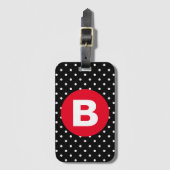 Klassieke zwart-wit stippen met rode monogram bagagelabel (Voorkant (verticaal))
