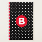 Klassieke zwart-wit stippen met rode monogram planner (Voorkant)