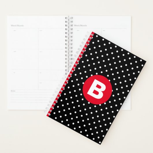 Klassieke zwart-wit stippen met rode monogram planner (Display)