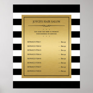 Klassieke Zwart Wit Strepen Gouden Service Menu Poster