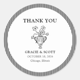 Klassieke Zwart & Wit Stripe Wedding Dank u Ronde Sticker