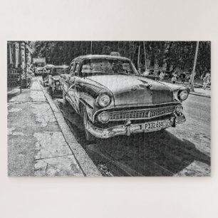 Klassieke zwart-wit taxistraat scène legpuzzel