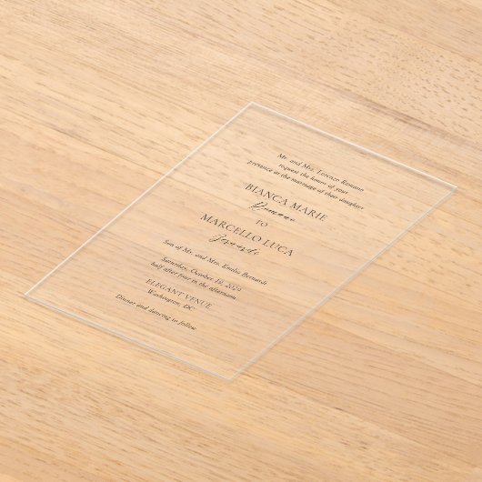 Klassieke zwart-wit tijdloze bruiloft acryl uitnodigingen (Laagn)