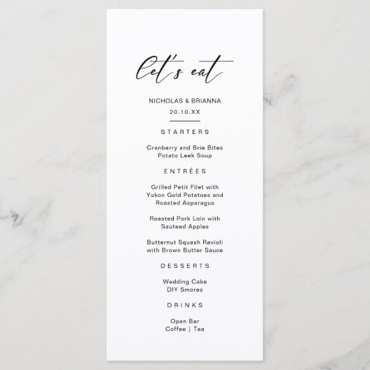 Klassieke zwart-wit trouwdag  menu (Voorkant)