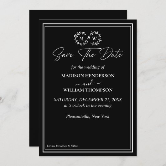 Klassieke Zwart-Wit Trouwkaart Save The Date Kaart (Voorkant / Achterkant)