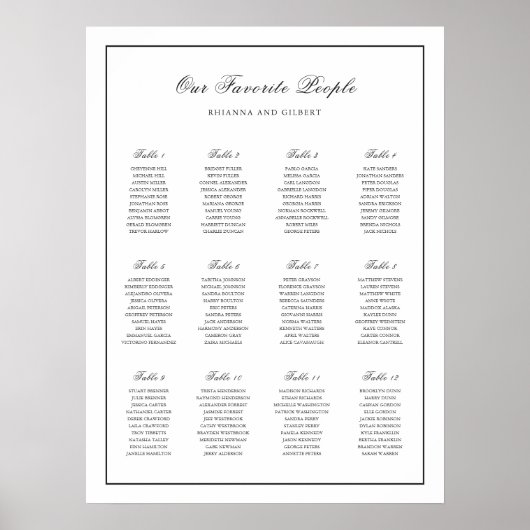 Klassieke Zwart-Wit Trouwstoelindeling Poster (Voorkant)